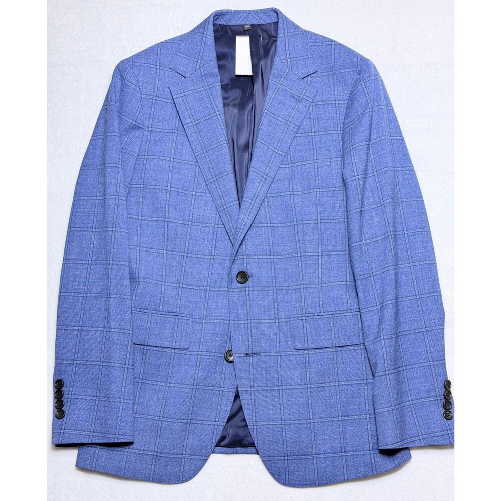 Bonobos Slim Fit Mens Sport Coat Blazer 36R Blue Windowpane Wool Ramie Stretch